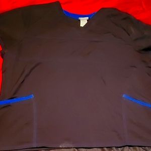 Women's Black Scrub top with blue accents